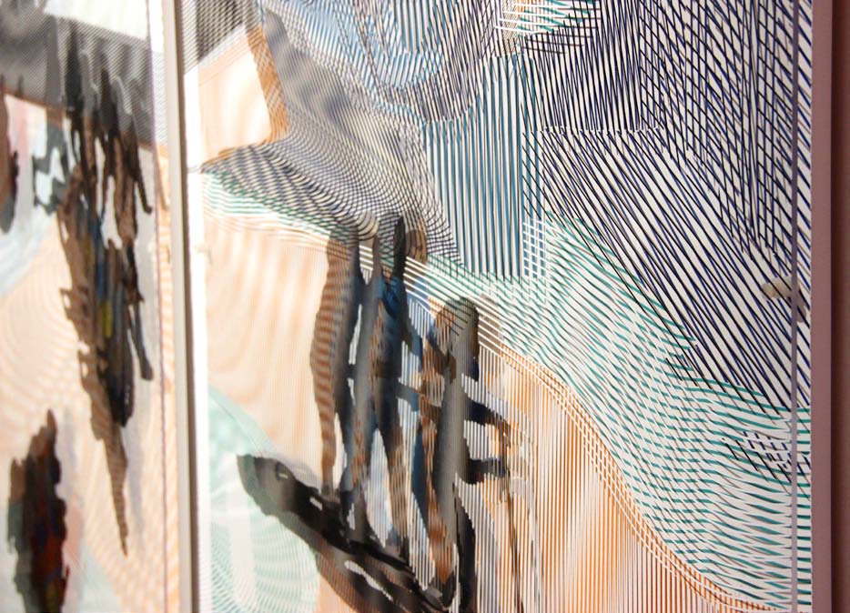 Lucas Ribeyron, En veille (triptyque, 3 panneaux cinétiques), impression jet d'encre, bois, vinyle autocollant, plexiglass, 200x100 cm, 2017